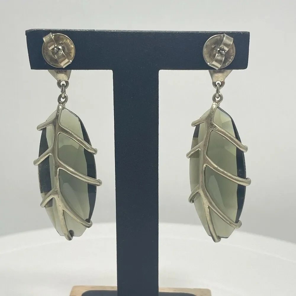 Robert Lee Morris RLM Soho Smoky Green Glass Drop Stud Earrings Statement Rare